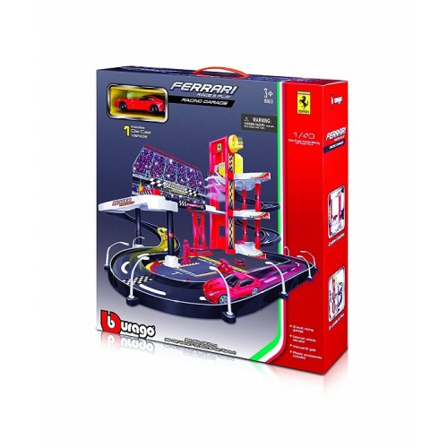 Bburago 2043178 - Garage con Circuito da Corsa per macchinine Ferrari