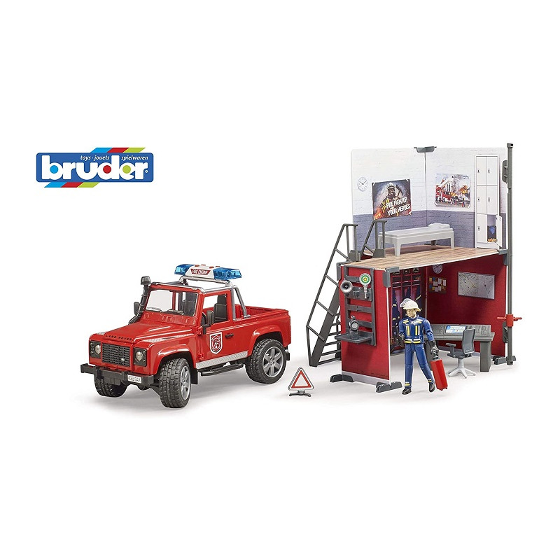Bruder 62701 Stazione dei Pompieri con Land Rover Defender Inclusa