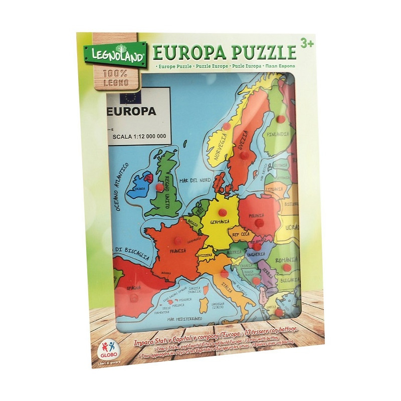 Globo 37615 Legnoland Europa Puzzle in legno con bottoni 30 x 40 x 0,8 cm