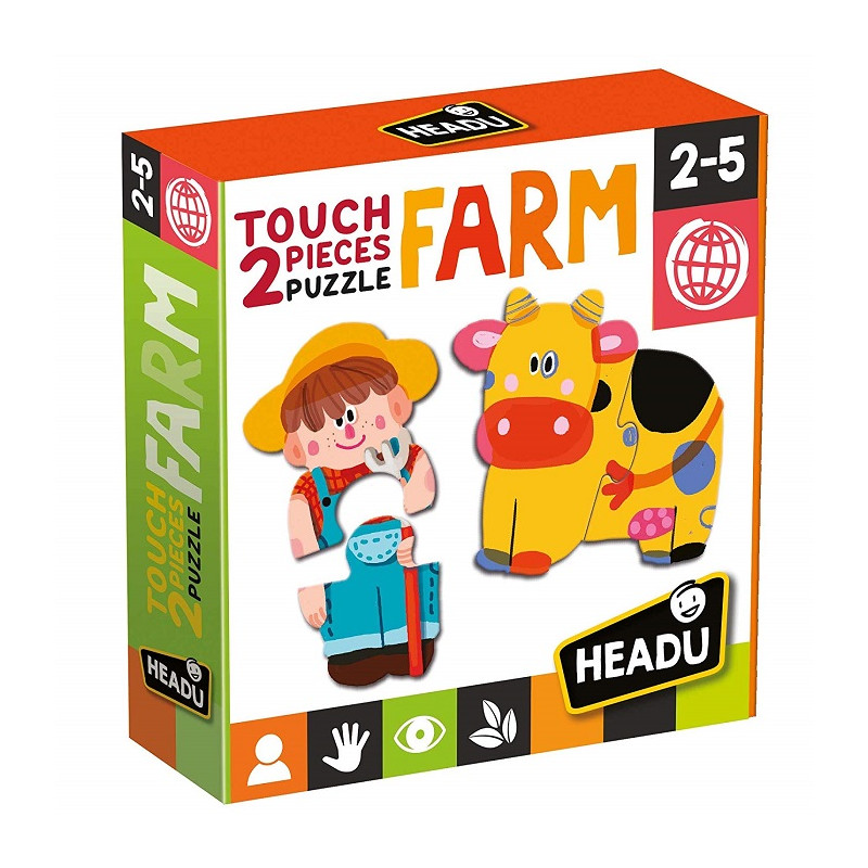Headu 2 Pieces Puzzle Touch Farm-Gioco Educativo per Bambini 2-5 Anni