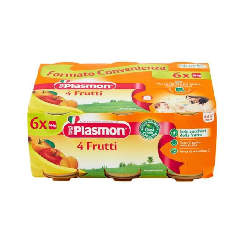 4 Confezioni Plasmon Omogeneizzati Frutta 4 Frutti 24 Vasetti