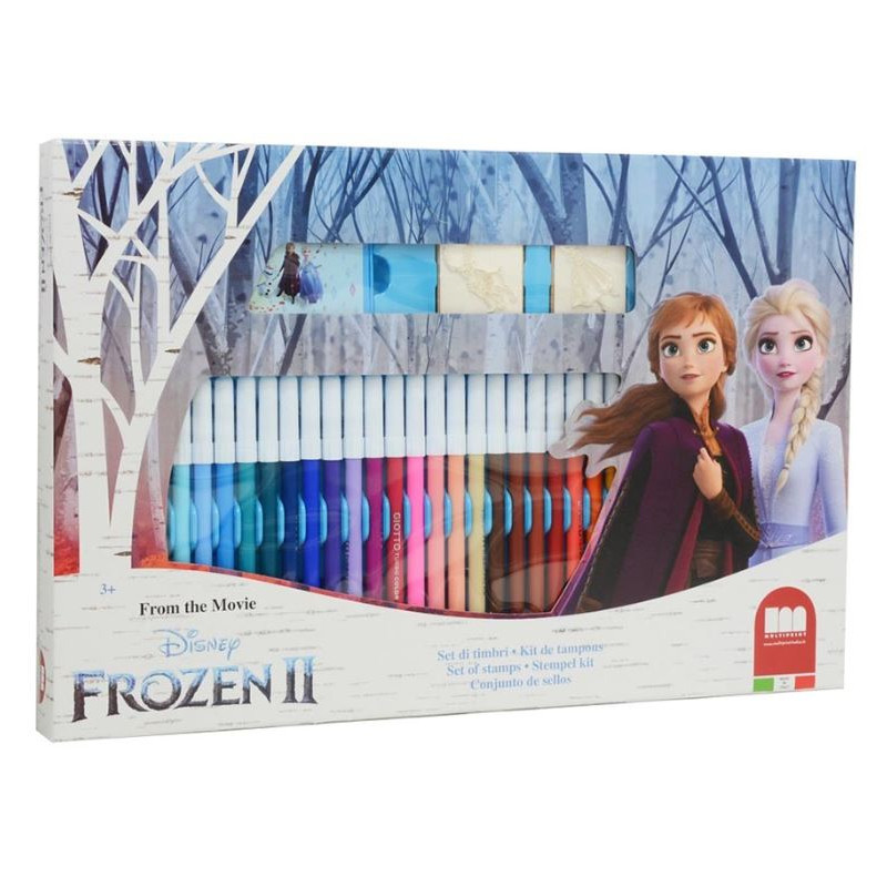 Multiprint Frozen 2 Set 3 Timbri per Bambini e 36 Pennarelli Colora