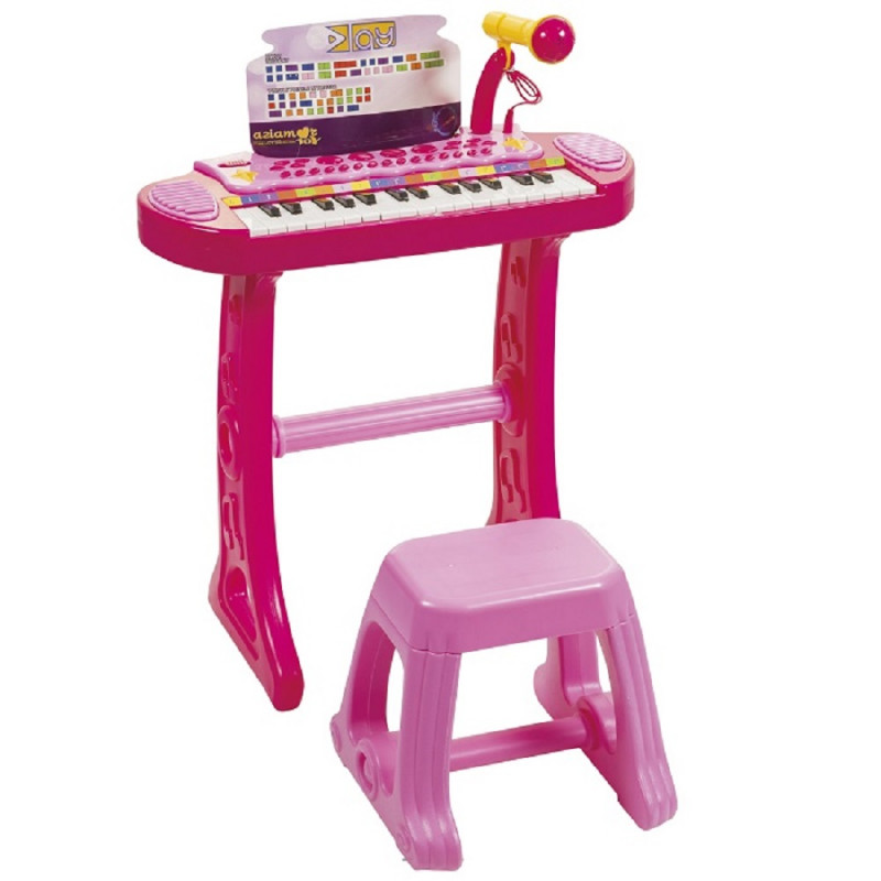 Aziamor Tastiera 32 Tasti con Sgabello per Bambina Rosa con Microfono Luci e Suoni