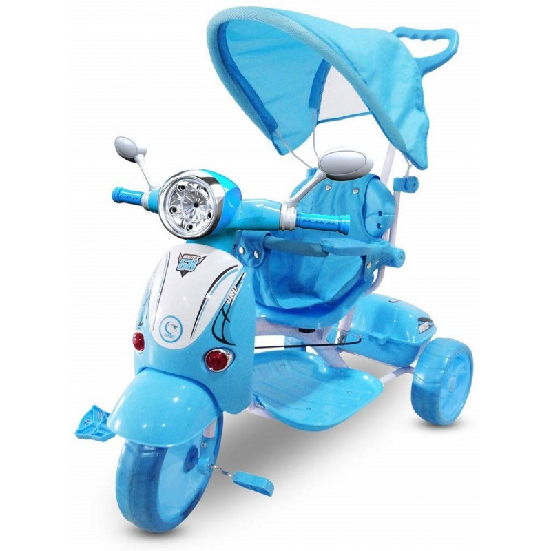 Aziamor Triciclo Vespa 2 in 1 Con Manico Direzionabile Azzurro per