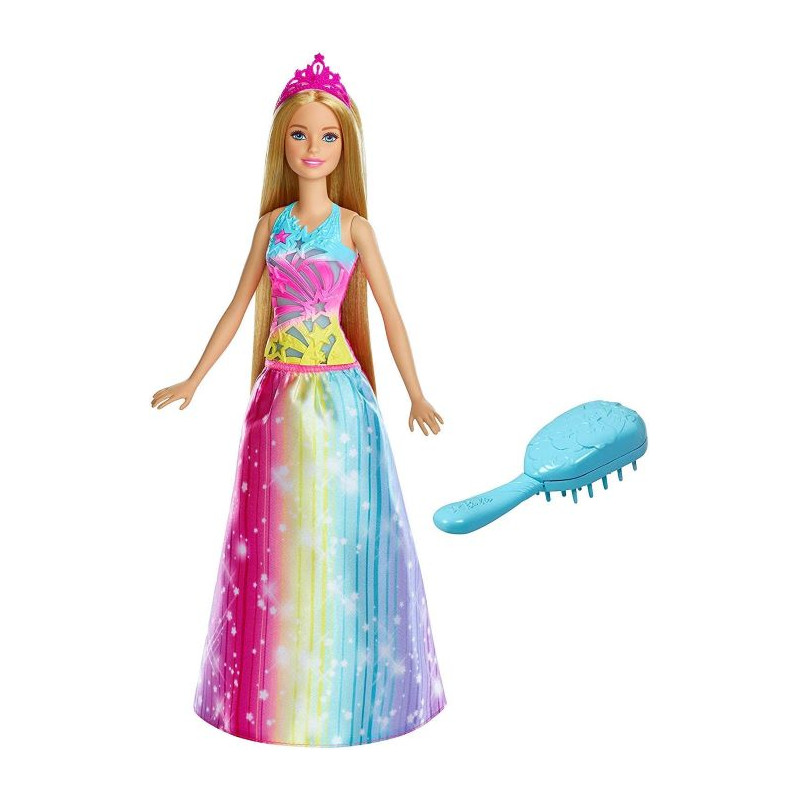 Barbie Bambola Principessa Pettina e Brilla con Capelli Biondi e Abito Arcobaleno Giocattolo per Bam