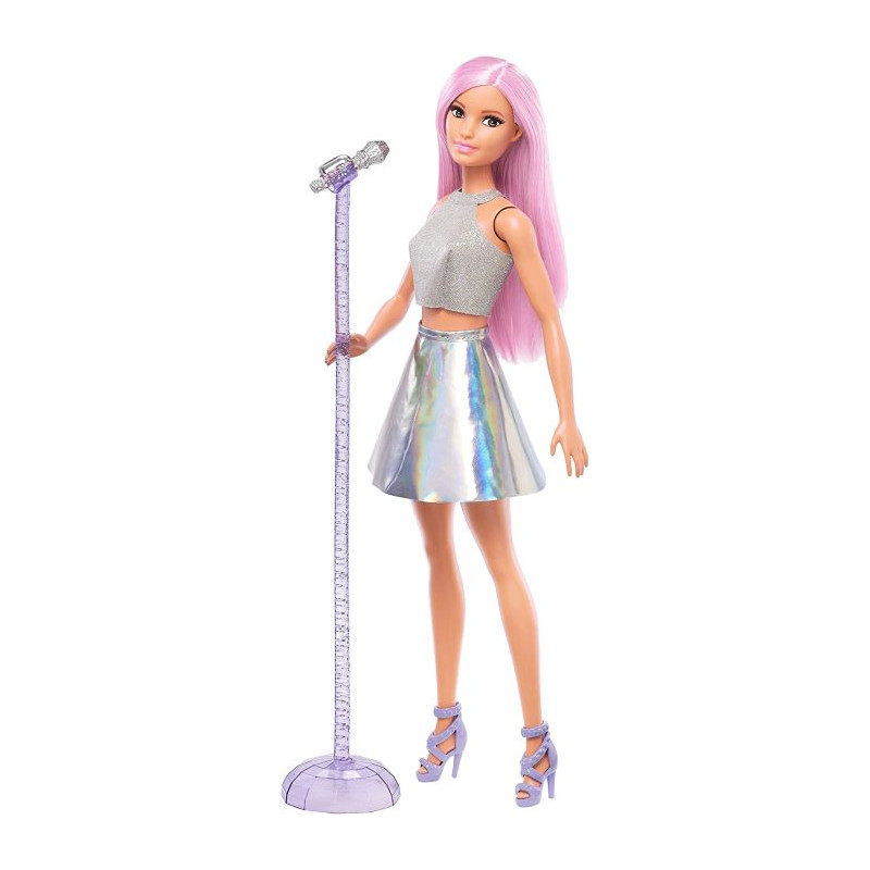 Barbie Carriere Pop Star con Microfono Bambola Capelli Rosa e Abiti Argento Giocattolo per bambini 3