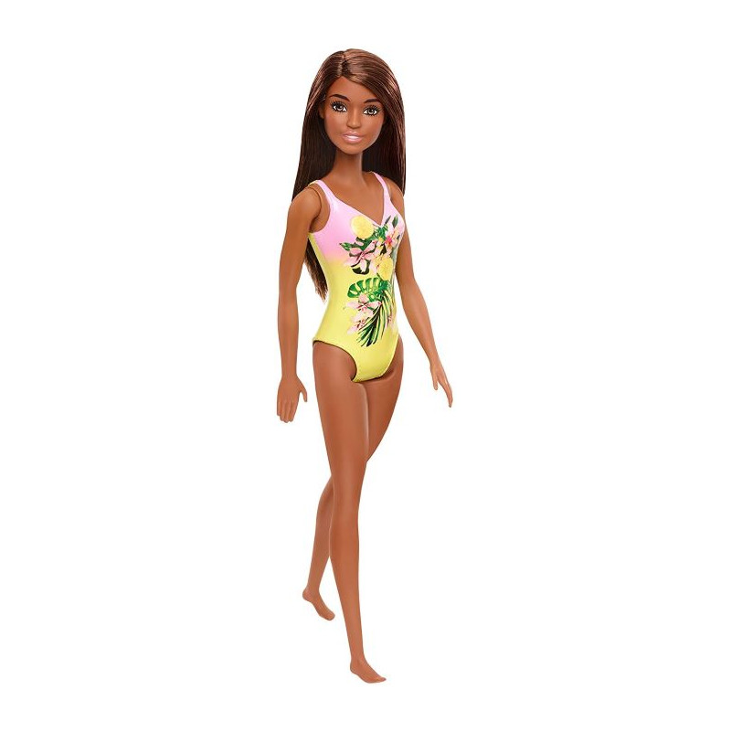 Barbie Bambola Mora con Costume da Bagno Floreale Rosa e Giallo