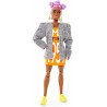 Barbie Afroamericana Snodata con Capelli Viola Giacca e Vestitino