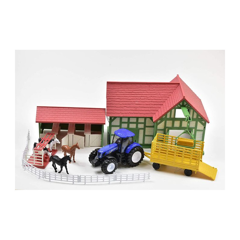 New Ray New Holland Play Set With Farm House & Horse Stable