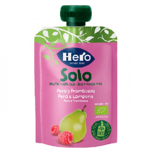 Hero Solo Frutta Frullata 100% BIO, Pera e Lamponi 4 Confezioni da 100 g