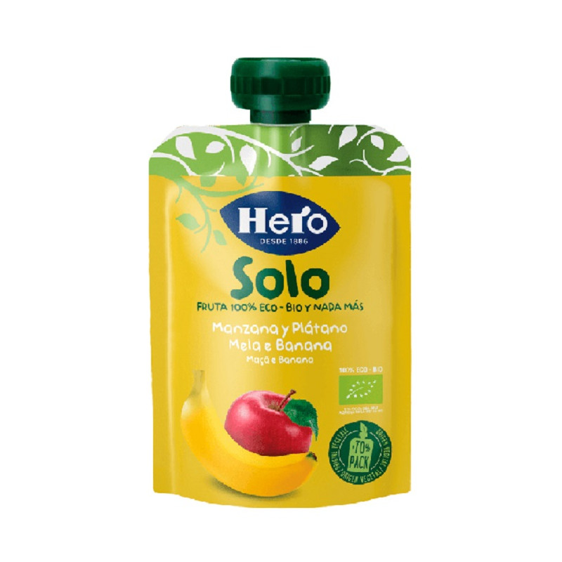 Hero Solo Frutta Frullata 100% BIO, Mela e Banana 4 Confezioni da 100 g