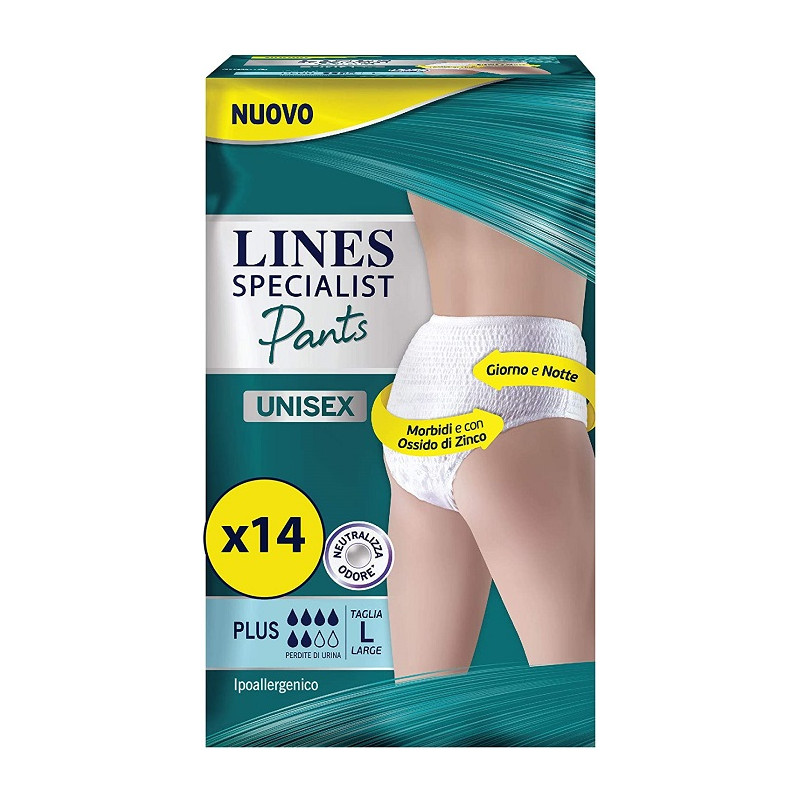 Lines Specialist Pants Plus Unisex 14 Assorbenti per Incontinenza Uomo e Donna Taglia L