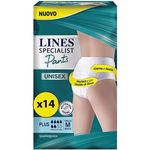 Lines Specialist Pants Plus Unisex 14 Assorbenti per Incontinenza Uomo e Donna Taglia M
