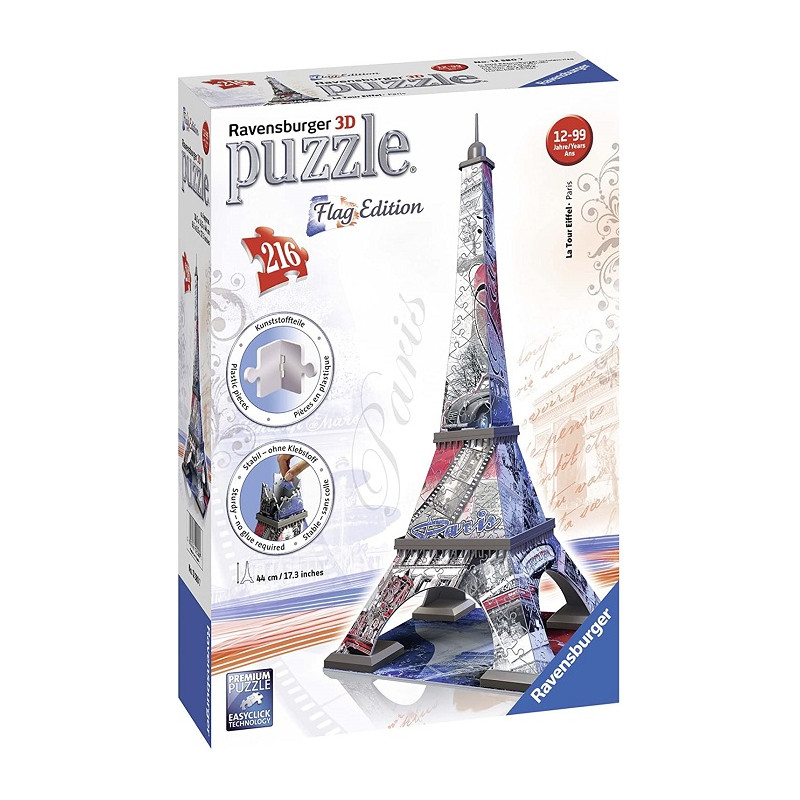 Ravensburger 12580 Puzzle 3D Eiffel Tower Edizione Bandiera 216 Pezzi