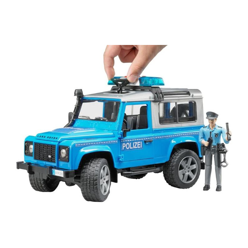 Bruder Spielwaren Land Rover Defender Polizia Luci e Suoni Colore Blu