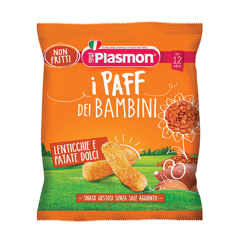 Plasmon Paff dei bambini Lenticchie e Patate dolci 6 confezioni da 15gr
