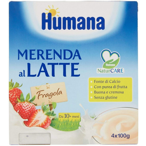 Humana Merenda Bambino Al Latte Fragola Pacco Da 4 X 100 gr