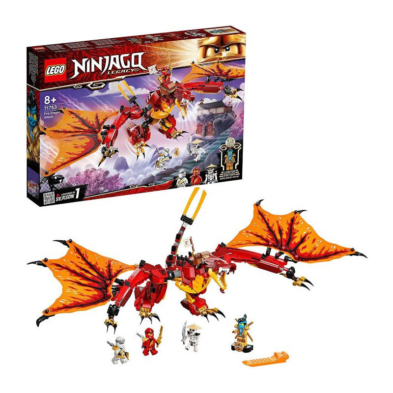 Lego Ninjago L'Attacco del Dragone del Fuoco Drago Giocattolo Ninja con le Minifigure di Kai Zane e 