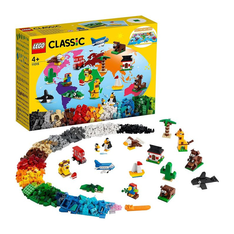 Lego Classic Giro del Mondo Set Mattoncini da Costruzione Include una Mappa a Parete Colorata