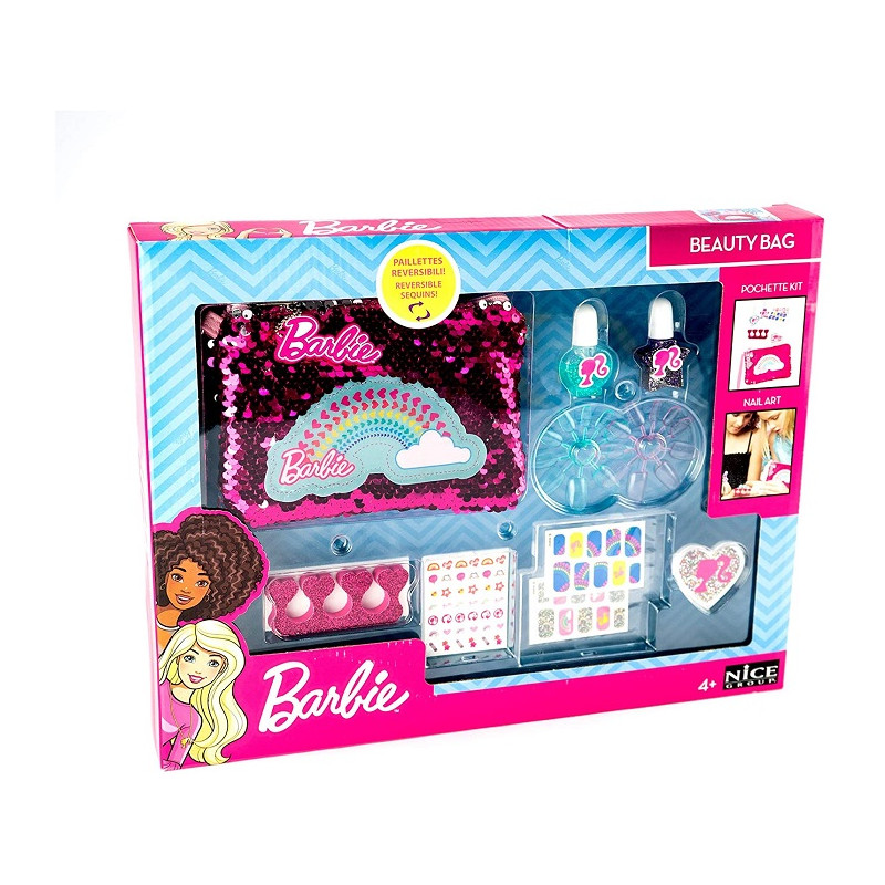 Nice Barbie Beauty Bag Pochette Porta Trucchi Decorata con pailettes