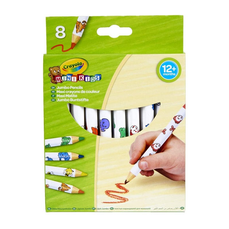 Crayola Mini Kids Maxi Matite a Forma Esagonale 8 Pezzi Colori Assortiti