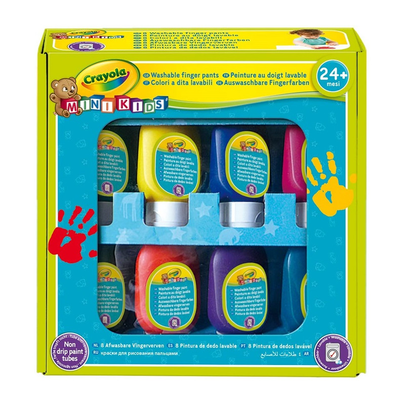 Crayola Mini Kids Set Tempere a Dita Lavabile 8 Pezzi Flaconi Anti Goccia Colori Assortiti