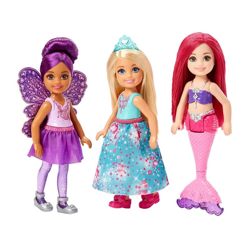 Mattel Barbie Dreamtopia Confezione da 3 Bambole Chelsea Sirena Fatina e Principessa