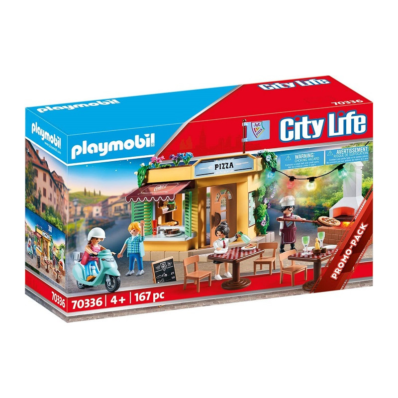 Playmobil City Life 70336 Pizzeria con Tavoli all'Aperto con Effetti Luminosi dai 4 anni