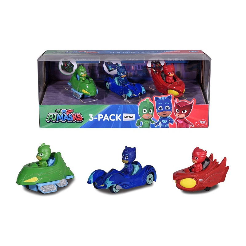 Majorette PJ Masks Gift Pack con 3 Veicoli in Die Cast con Mini Personaggi 7 cm