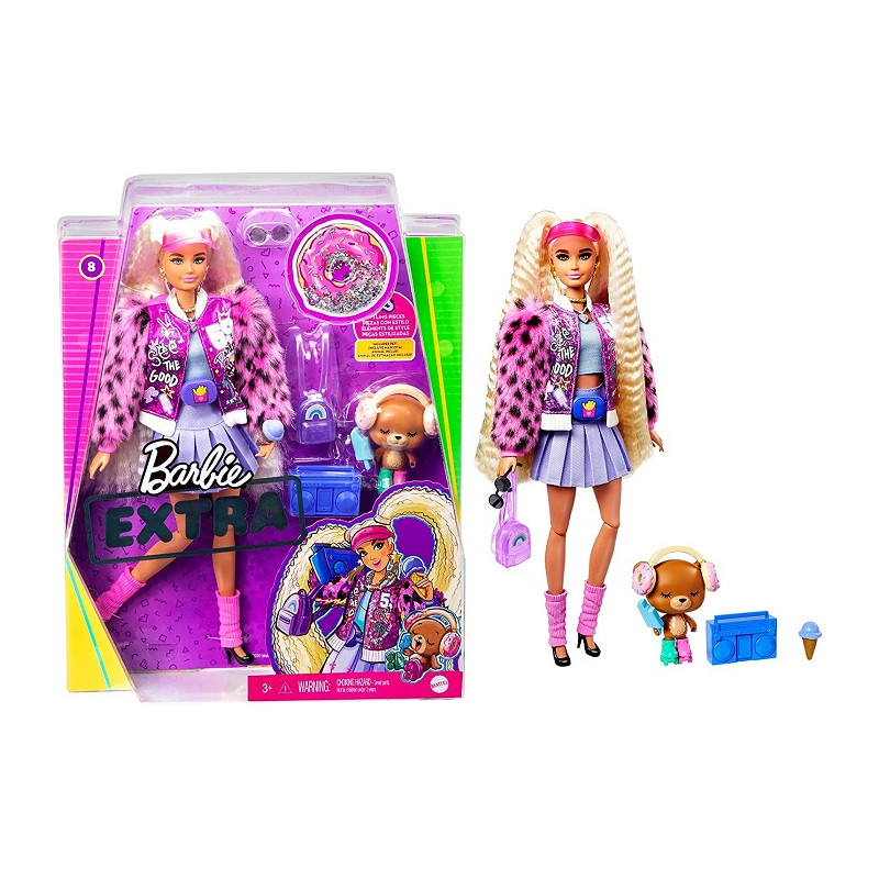 Mattel Barbie Extra Bambola con 2 Lunghi Codini Biondi con Cucciolo e Tanti Accessori