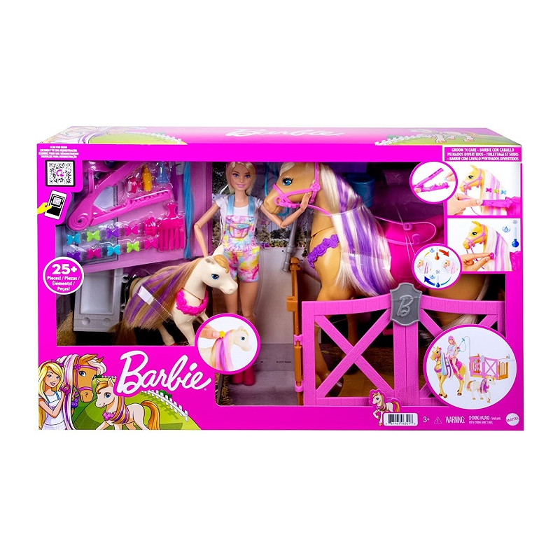 Mattel Barbie Playset Il Ranch con Bambola Bionda 2 Cavalli e oltre 20 Accessori