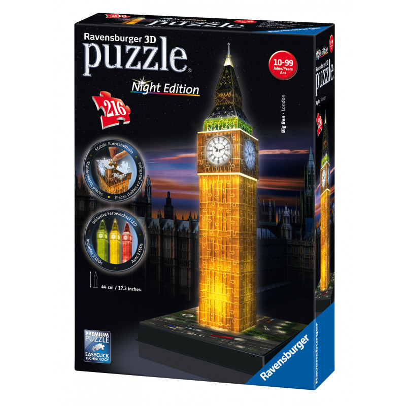 Ravensburger 12588 Puzzle 3D, Big Ben, Edizione Speciale Notte con LED