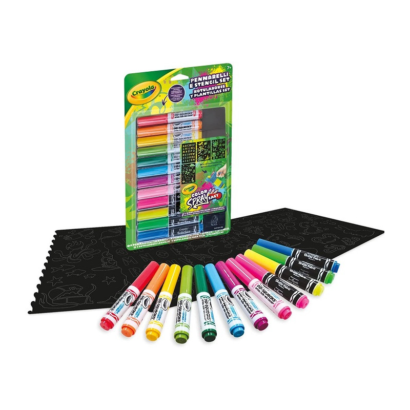 Crayola Set Ricarica Pennarelli e Stencil, da Utilizzare con Aerografo Color Spray