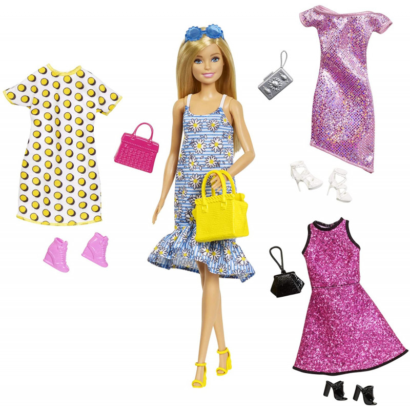 Barbie Bambola con 4 Outfit Diversi e Accessori