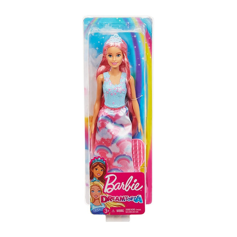 Mattel Barbie Principessa Arcobaleno con Capelli Rosa Lunghi e Spazzola