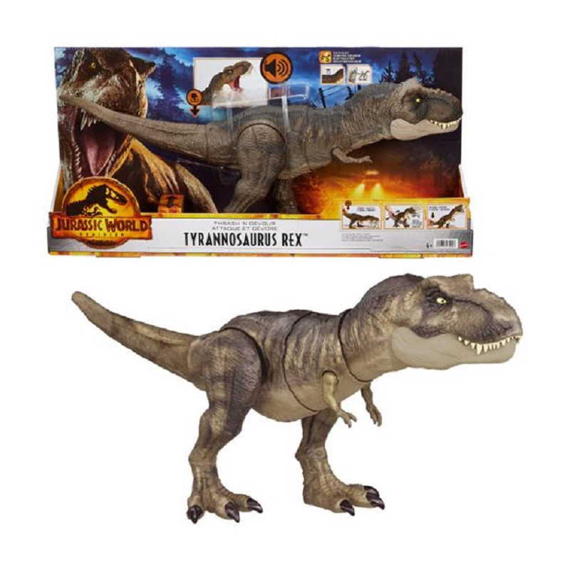 Mattel Jurassic World Dinosauro articolato T-Rex Colpea e Devora con Suono