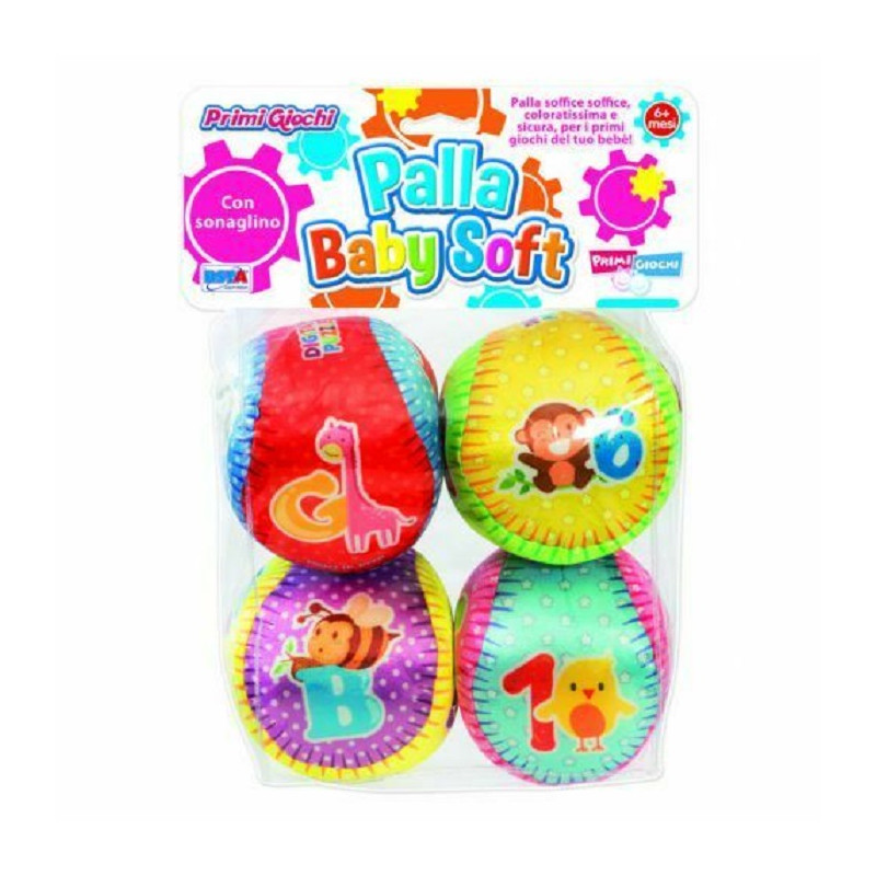 RS Toys Palla Baby Soft - 4 Palle con Sonaglino 10 cm