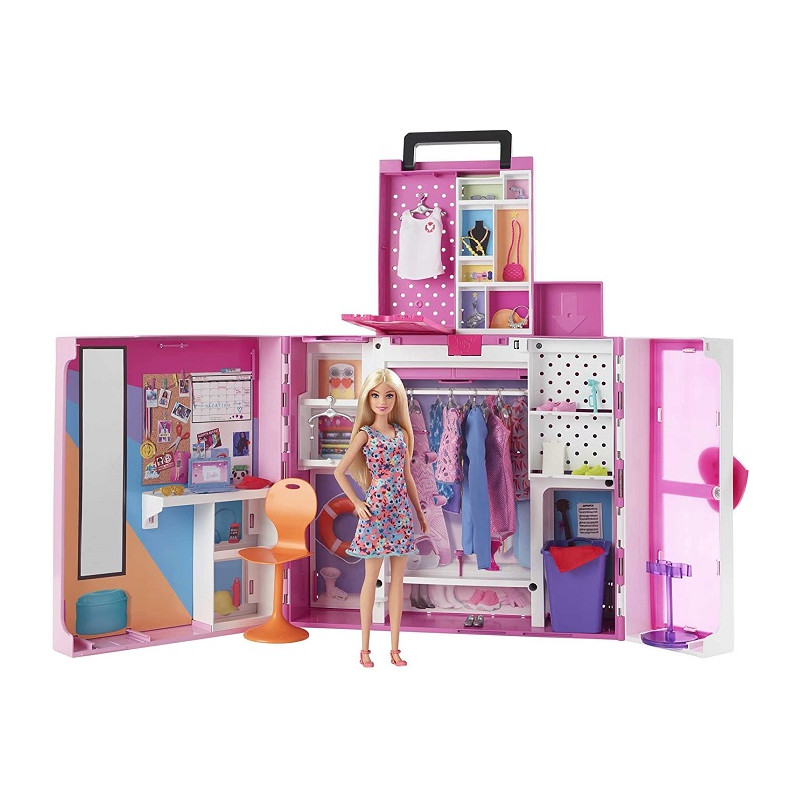 bambola barbie con armadio e accessori gioco giocattolo per bambini mattel 