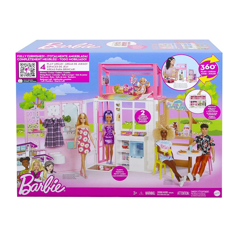 Mattel Barbie Loft, Playset 2 Piani con 4 Aree Gioco, Cucciolo e Ac