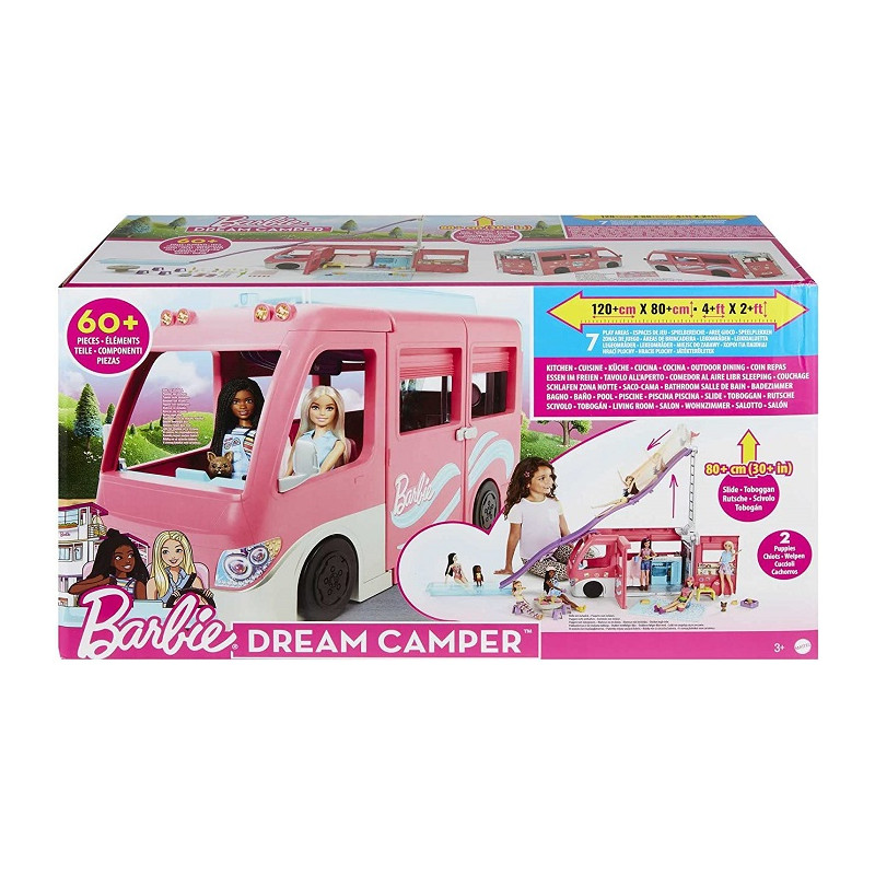 Mattel Barbie Camper dei Sogni Veicolo con Scivolo e Piscina - 2 Cuccioli