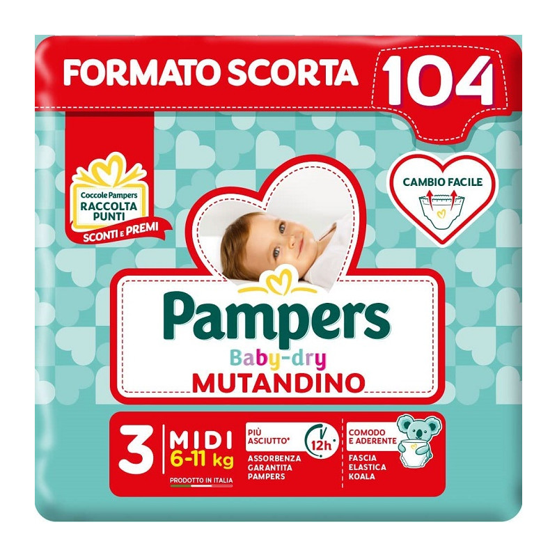 Pampers Baby Dry Mutandino Taglia 3 Misura Offerta 104 Pannolini