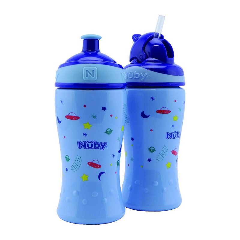 Nuby Borraccia Flip-It Cup 360 ml Colore Azzurro con beccuccio Pop-Up 18m+