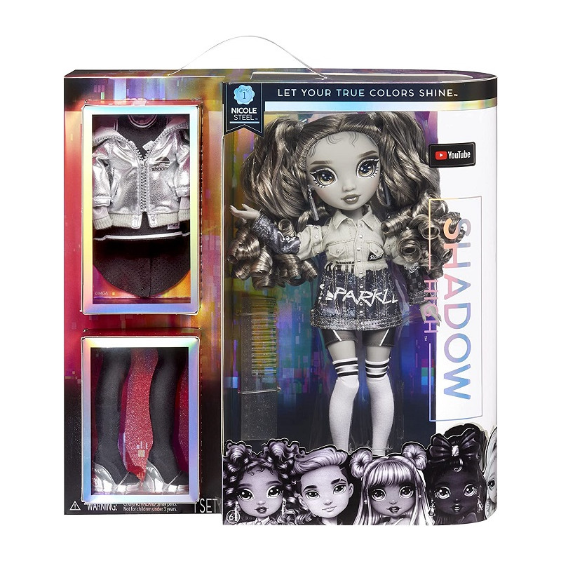 Rainbow High Serie Shadow High - NICOLE STEEL - Bambola alla moda in grigio