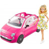 Barbie Bambola e Fiat 500, Veicolo Rosa a 4 Posti con Accessori