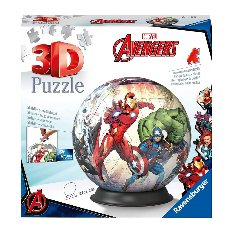 Ravensburger 3D Puzzle Avengers, Puzzle Ball, 72 Pezzi