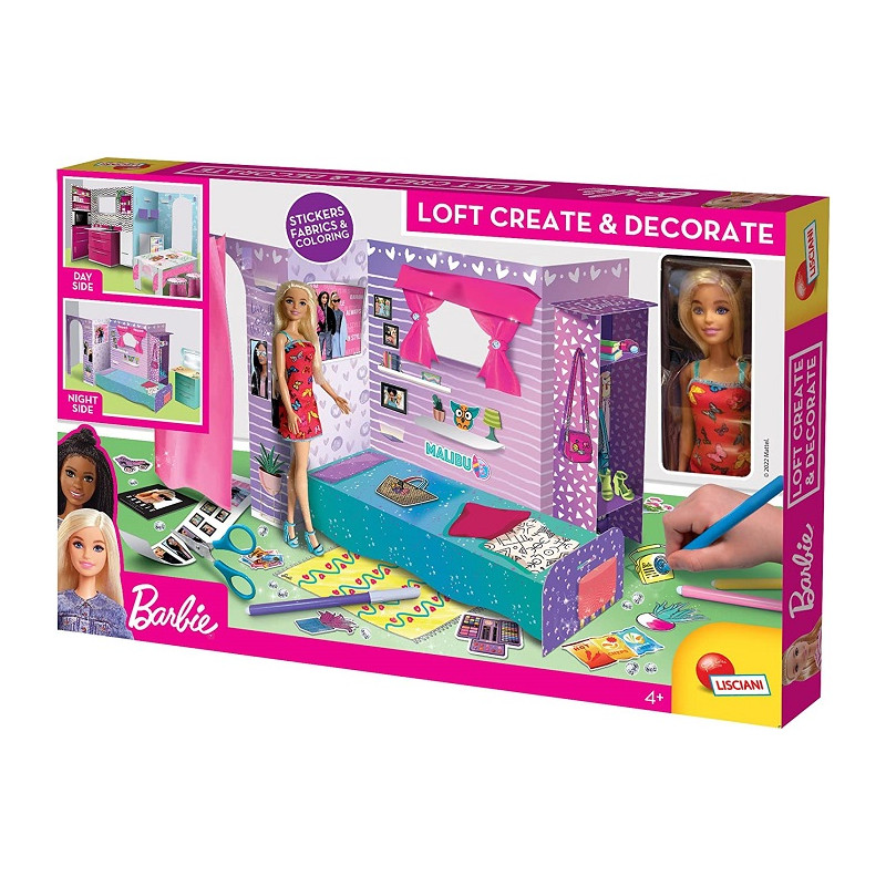 Lisciani Barbie Create e Decorate Bambola Inclusa Loft in Cartone e Mobili da Costruire