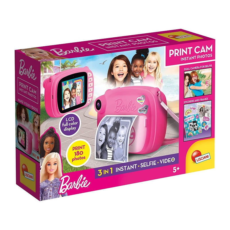 Lisciani Barbie Print Cam Hi-Tech Fotocamera Istantanea Funzione Video e Selfie