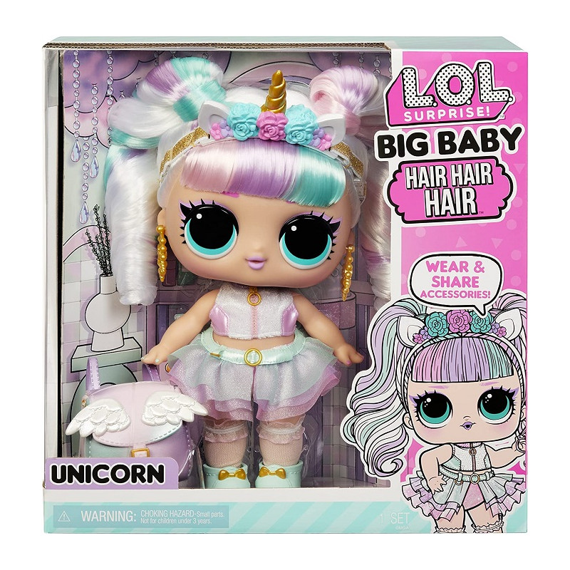 Lol Surprise Big Baby Hair Bambola Unicorn 28cm con Sorprese e Accessori  4+ anni