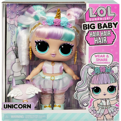 Lol Surprise Big Baby Hair Bambola Unicorn 28cm con Sorprese e Accessori  4+ anni