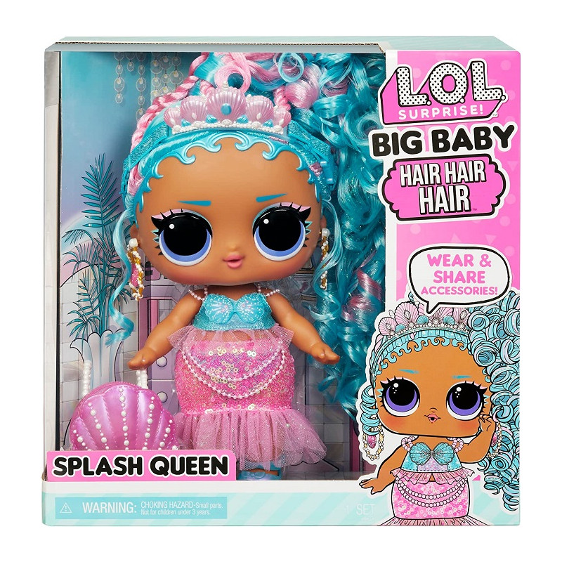 Lol Surprise Big Baby Hair Bambola Splash Queen da 28cm con Sorprese e Accessori